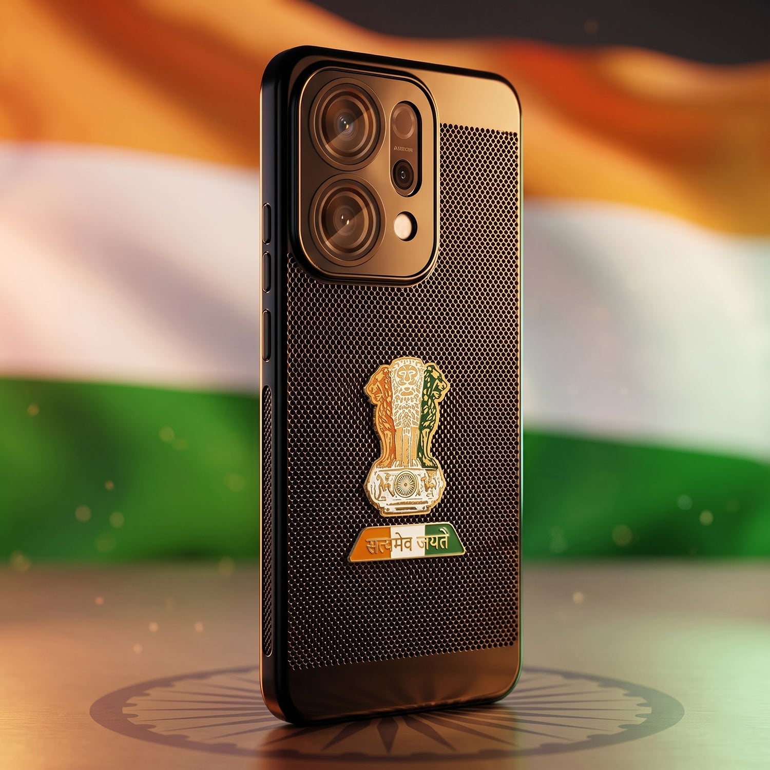 Oppo Reno 14 5G Tri-Color Satyamev Jayate Mesh Electroplated Heat Dissipation Case