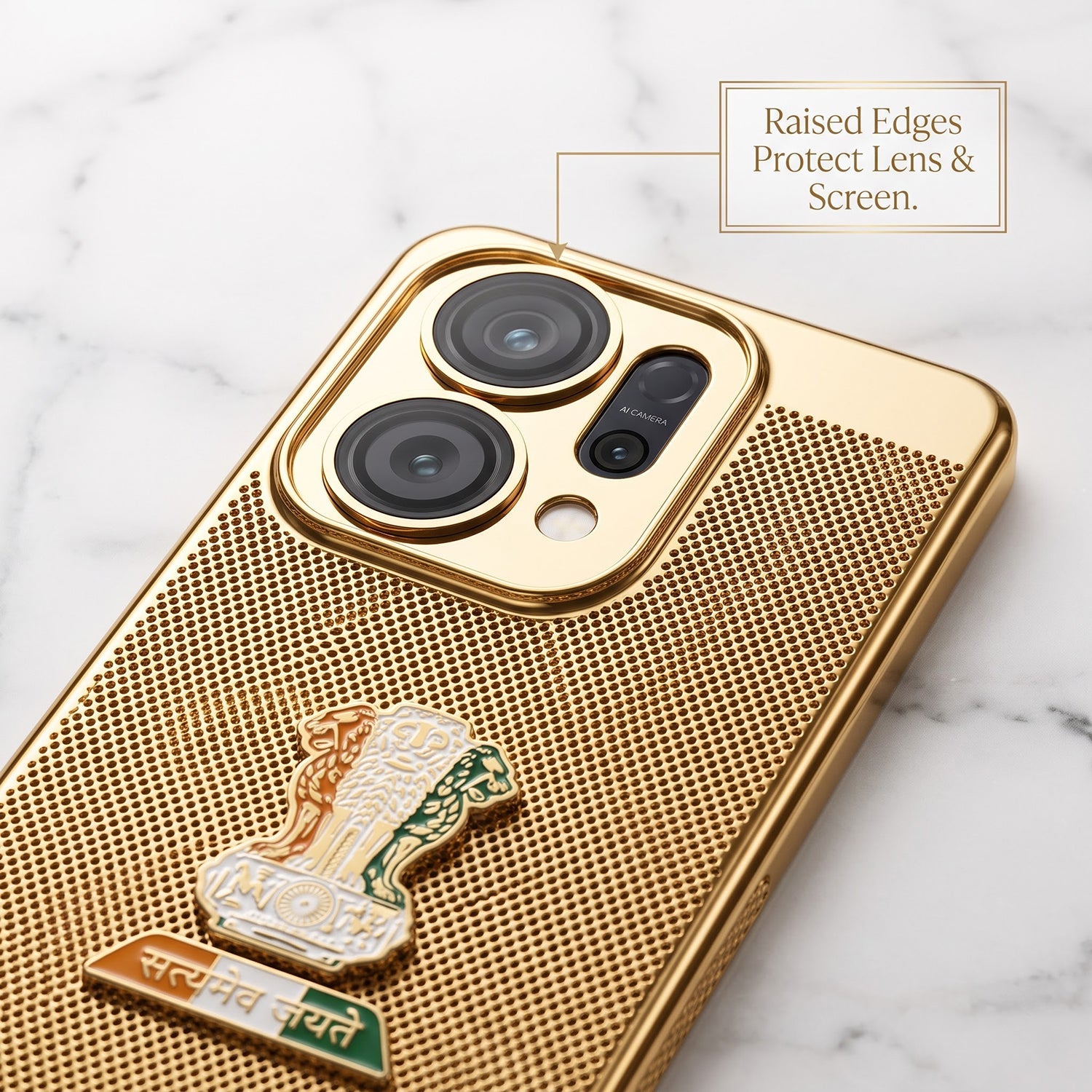 Oppo Reno 14 5G Tri-Color Satyamev Jayate Mesh Electroplated Heat Dissipation Case