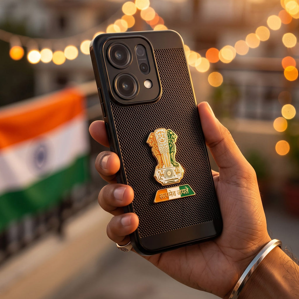 Oppo Reno 14 5G Tri-Color Satyamev Jayate Mesh Electroplated Heat Dissipation Case