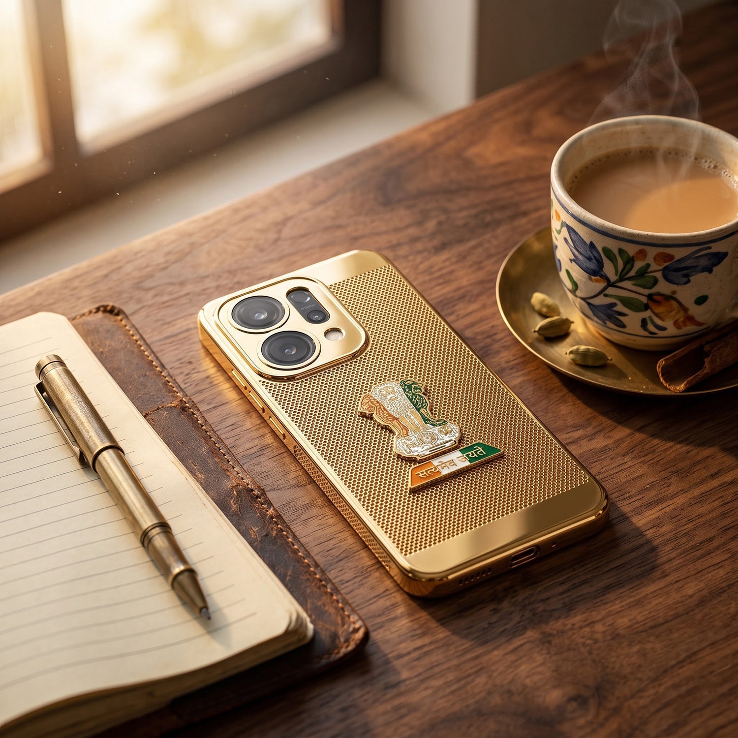Oppo Reno 14 5G Tri-Color Satyamev Jayate Mesh Electroplated Heat Dissipation Case