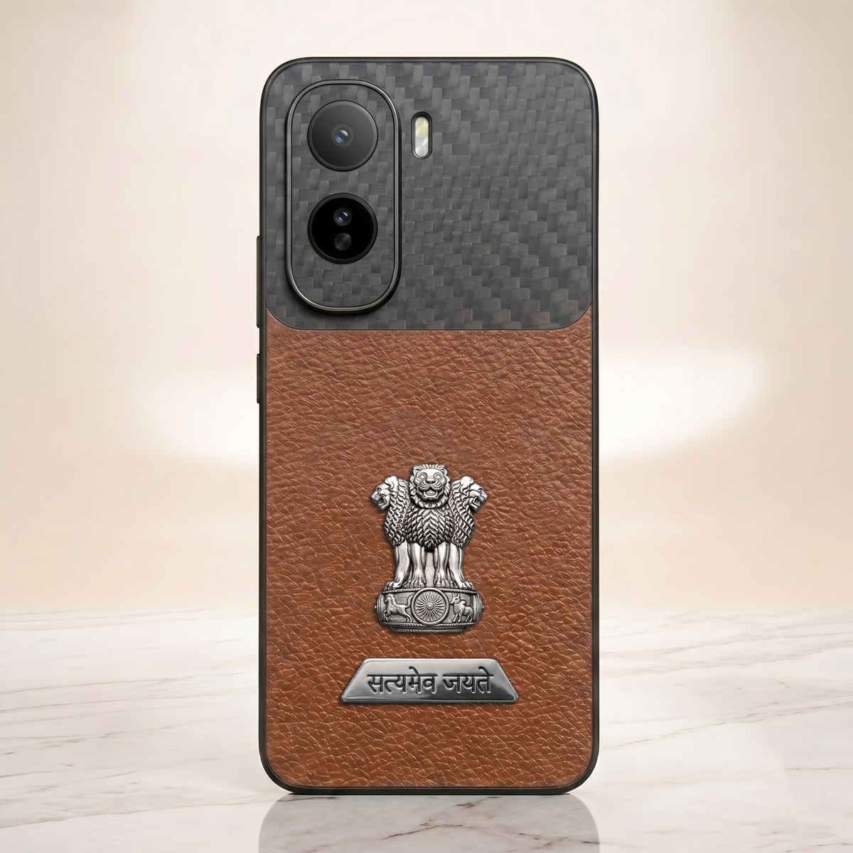 Vivo T5 Pro 5G Satyamev Jayate 2-in-1 Emblem Carbon Fiber Leather Phone Case