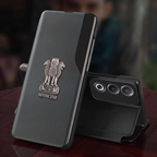 Oppo A3 Pro 5G Metal Emblem Satyamev Jayate Half Window Leather Flip Case