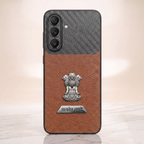 Samsung Galaxy A57 5G Satyamev Jayate 2-in-1 Emblem Carbon Fiber Leather Phone Case