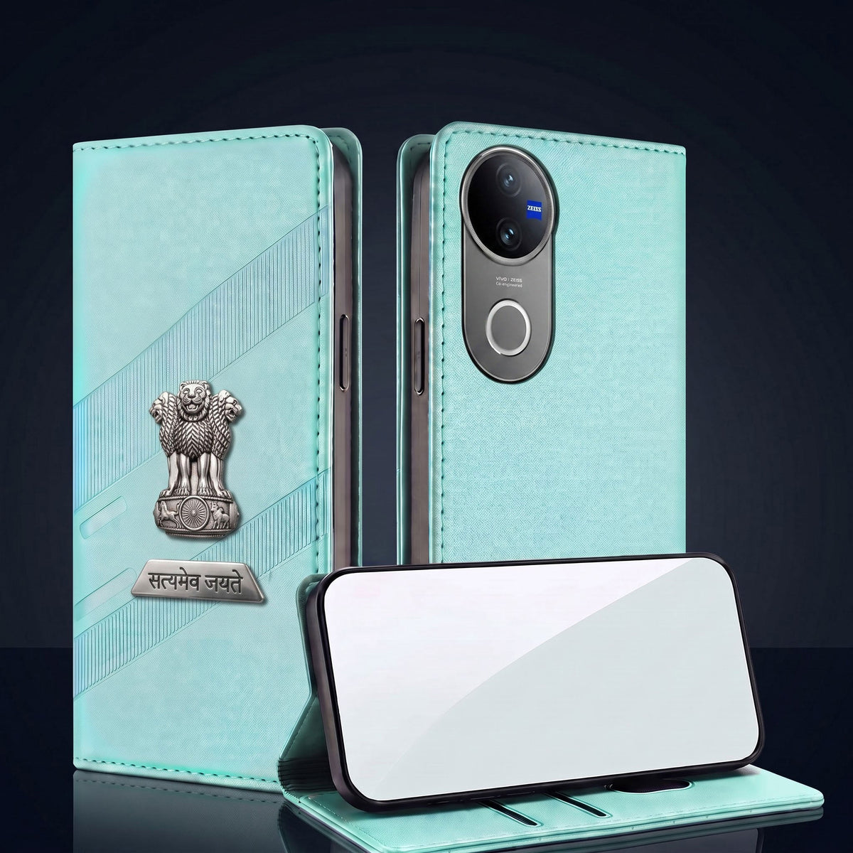 Vivo V50 5G Metal Satyamev Jayate 2-in-1 Emblem Magnetic Flip Wallet Case