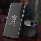 Vivo V40 Pro 5G Metal Emblem Satyamev Jayate Half Window Leather Flip Case