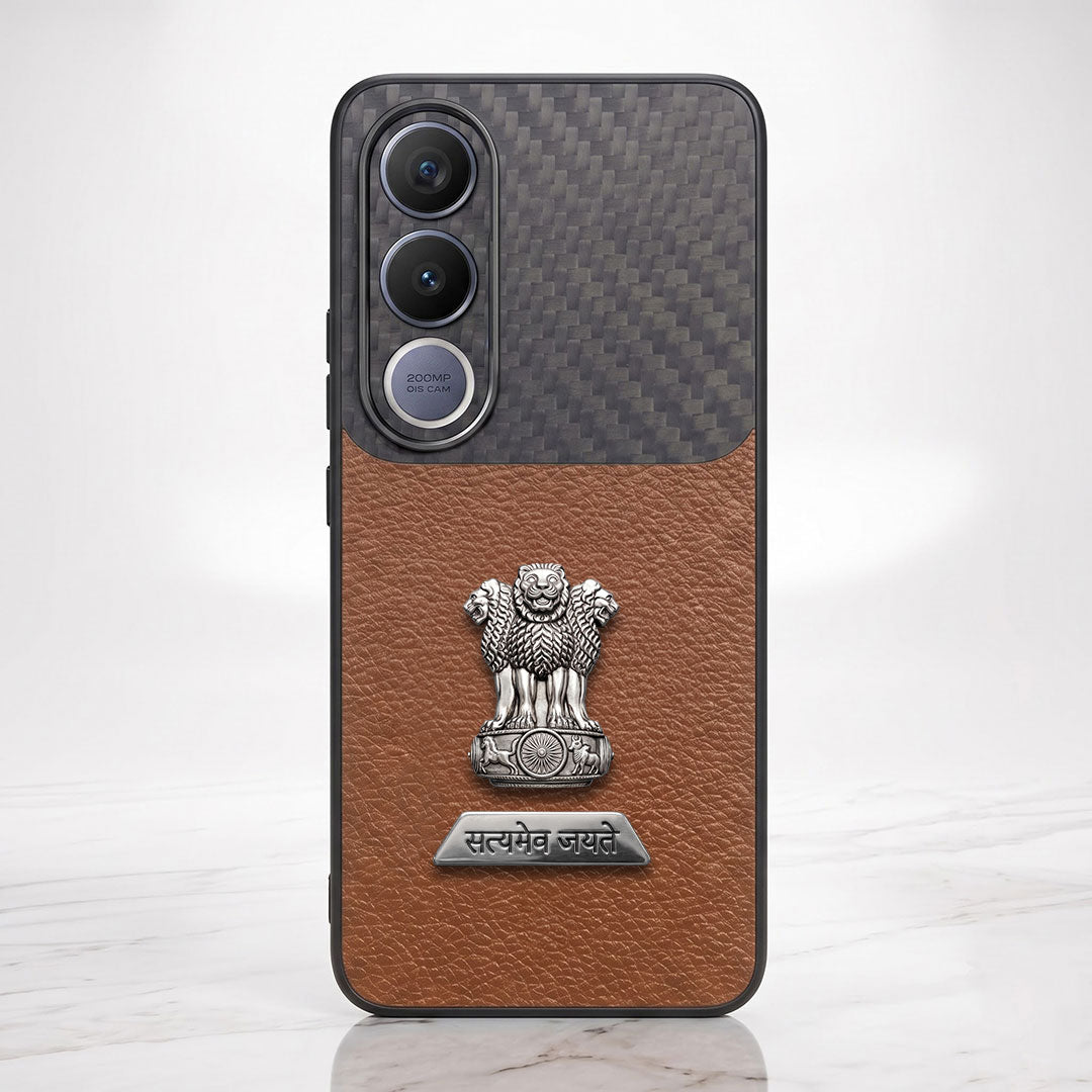 Vivo V70 FE 5G Satyamev Jayate 2-in-1 Emblem Carbon Fiber Leather Phone Case