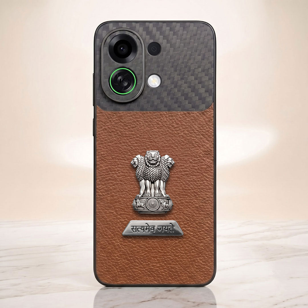 Oppo K13 Turbo 5G Satyamev Jayate 2-in-1 Emblem Carbon Fiber Leather Phone Case