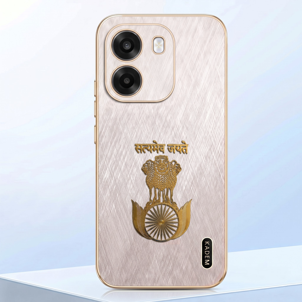 Oppo K14 5G Satyamev Jayate 3D Electroplated Frame Gold Thread Pattern Hard Back Case