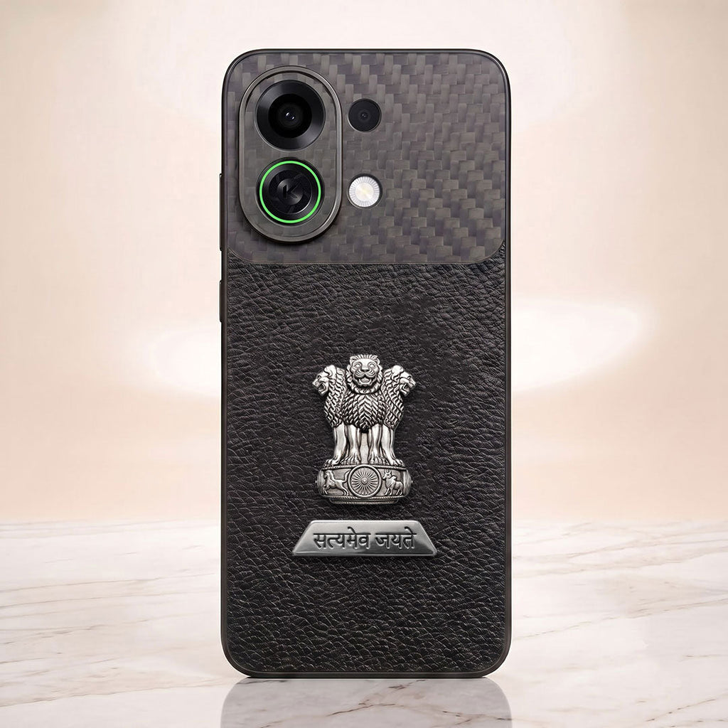 Oppo K13 Turbo 5G Satyamev Jayate 2-in-1 Emblem Carbon Fiber Leather Phone Case