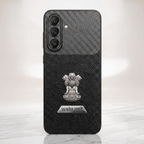 Samsung Galaxy A57 5G Satyamev Jayate 2-in-1 Emblem Carbon Fiber Leather Phone Case