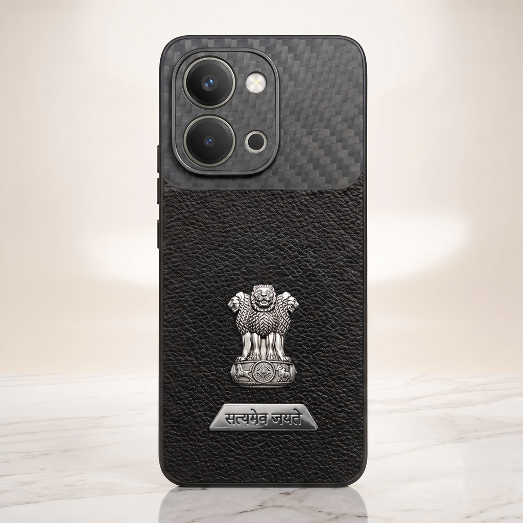Vivo T5x 5G Satyamev Jayate 2-in-1 Emblem Carbon Fiber Leather Phone Case