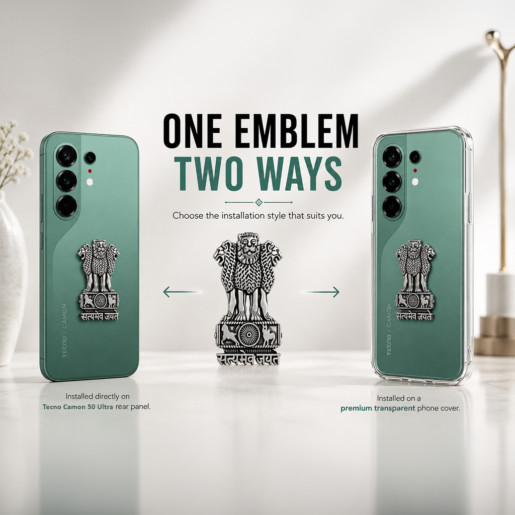 Tecno Camon 50 Ultra 5G Compatible Satyamev Jayate 3D Metal Emblem Sticker