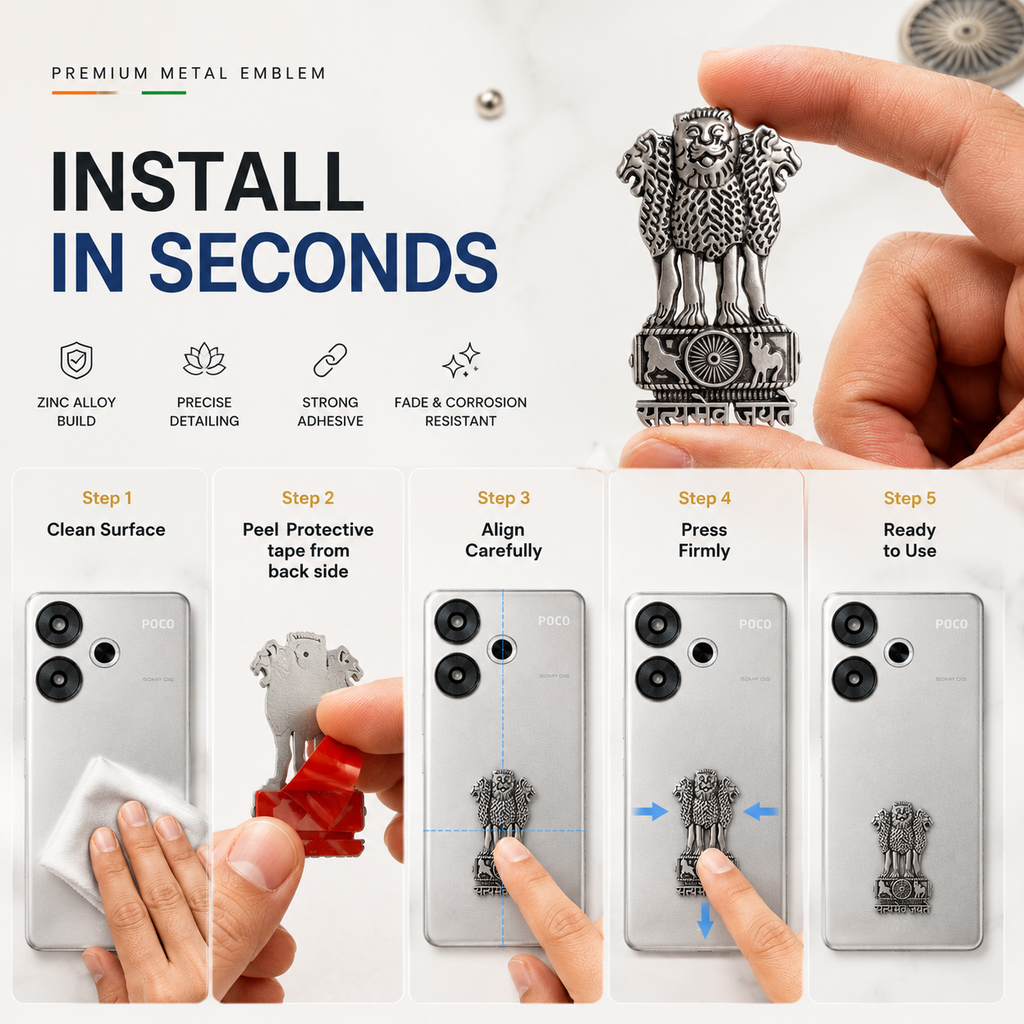 POCO F6 5G Compatible Satyamev Jayate 3D Metal Emblem Sticker