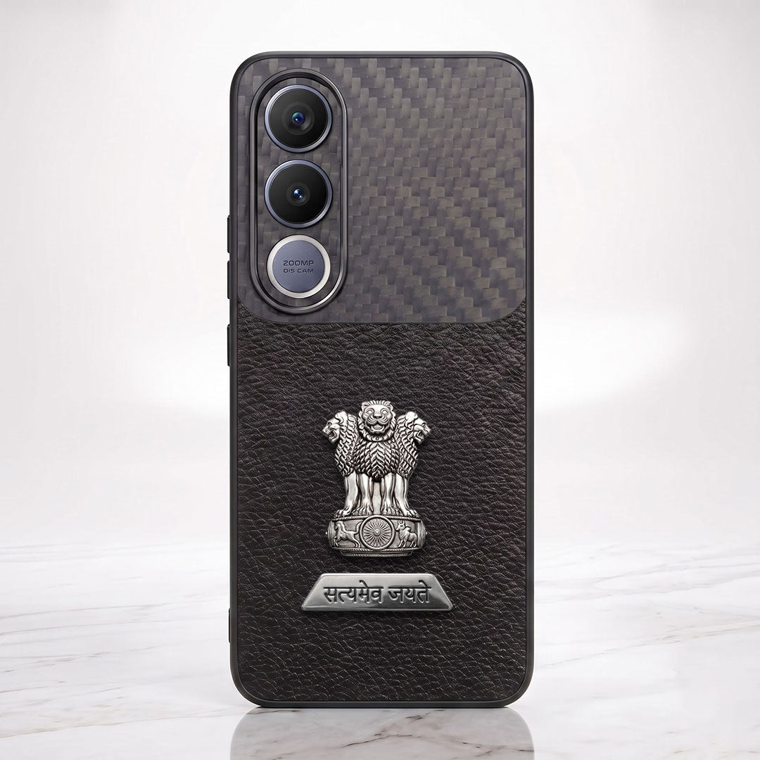 Vivo V70 FE 5G Satyamev Jayate 2-in-1 Emblem Carbon Fiber Leather Phone Case