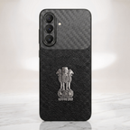 Samsung Galaxy A57 5G Satyamev Jayate Carbon Fiber Leather Hybrid Phone Case