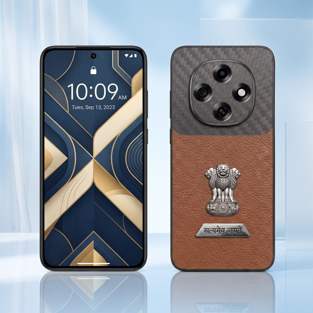 Oppo F31 Pro 5G Satyamev Jayate 2-in-1 Emblem Carbon Fiber Leather Phone Case