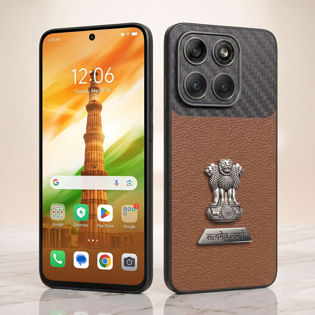 Motorola Edge 70 Fusion 5G Satyamev Jayate 2-in-1 Emblem Carbon Fiber Leather Phone Case