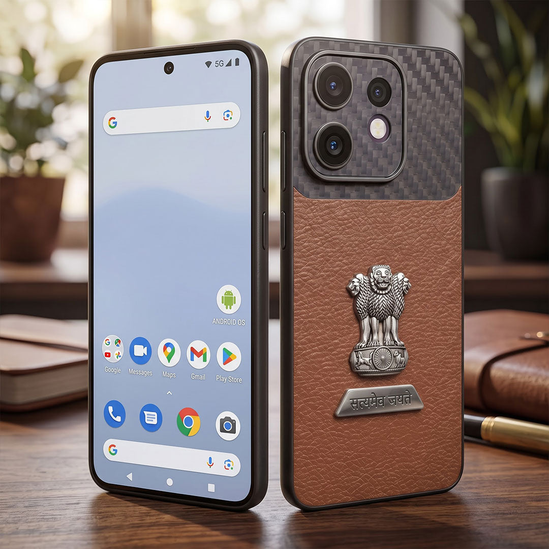 Oppo Reno 16 5G Satyamev Jayate 2-in-1 Emblem Carbon Fiber Leather Phone Case