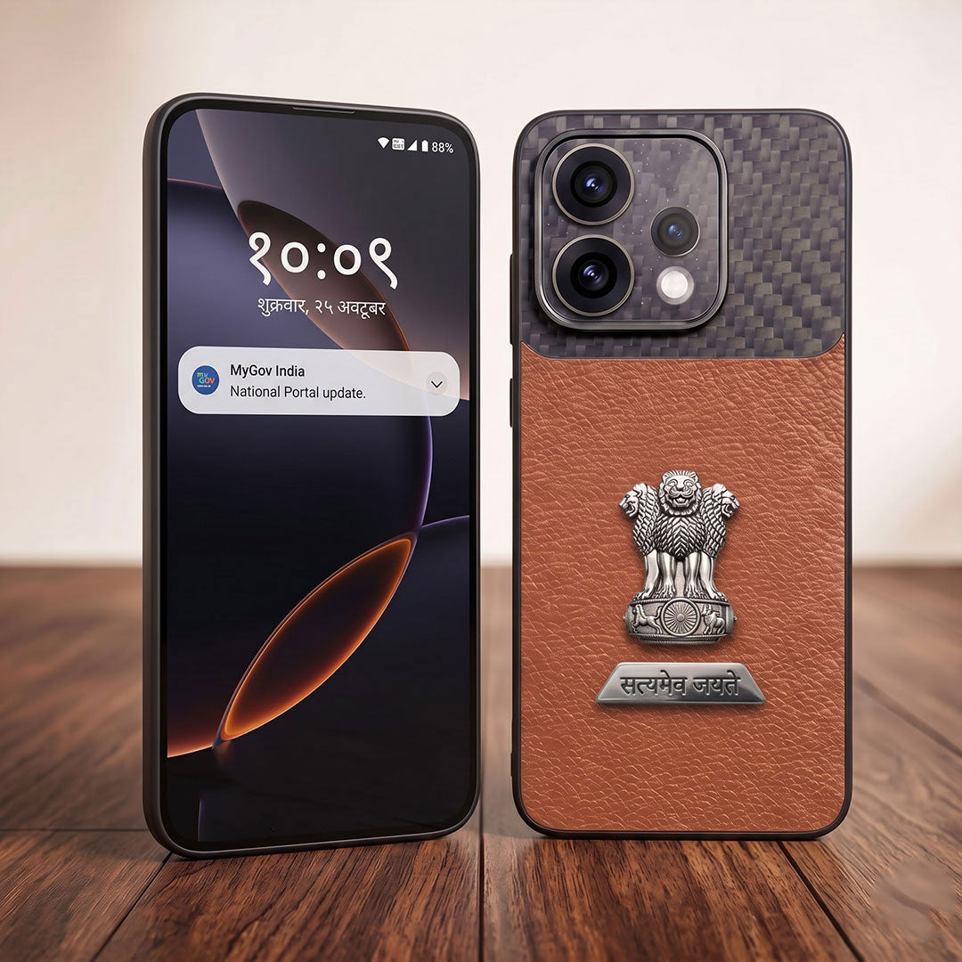 Oppo Reno 15 5G Satyamev Jayate 2-in-1 Emblem Carbon Fiber Leather Phone Case