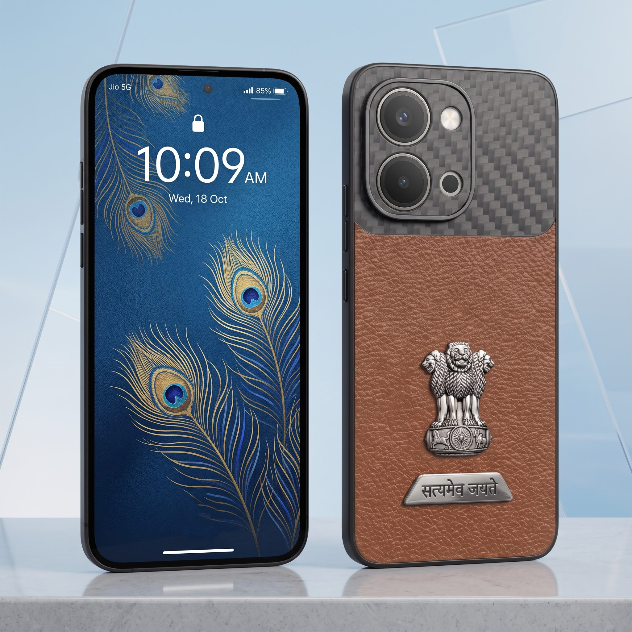 Vivo T5x 5G Satyamev Jayate 2-in-1 Emblem Carbon Fiber Leather Phone Case