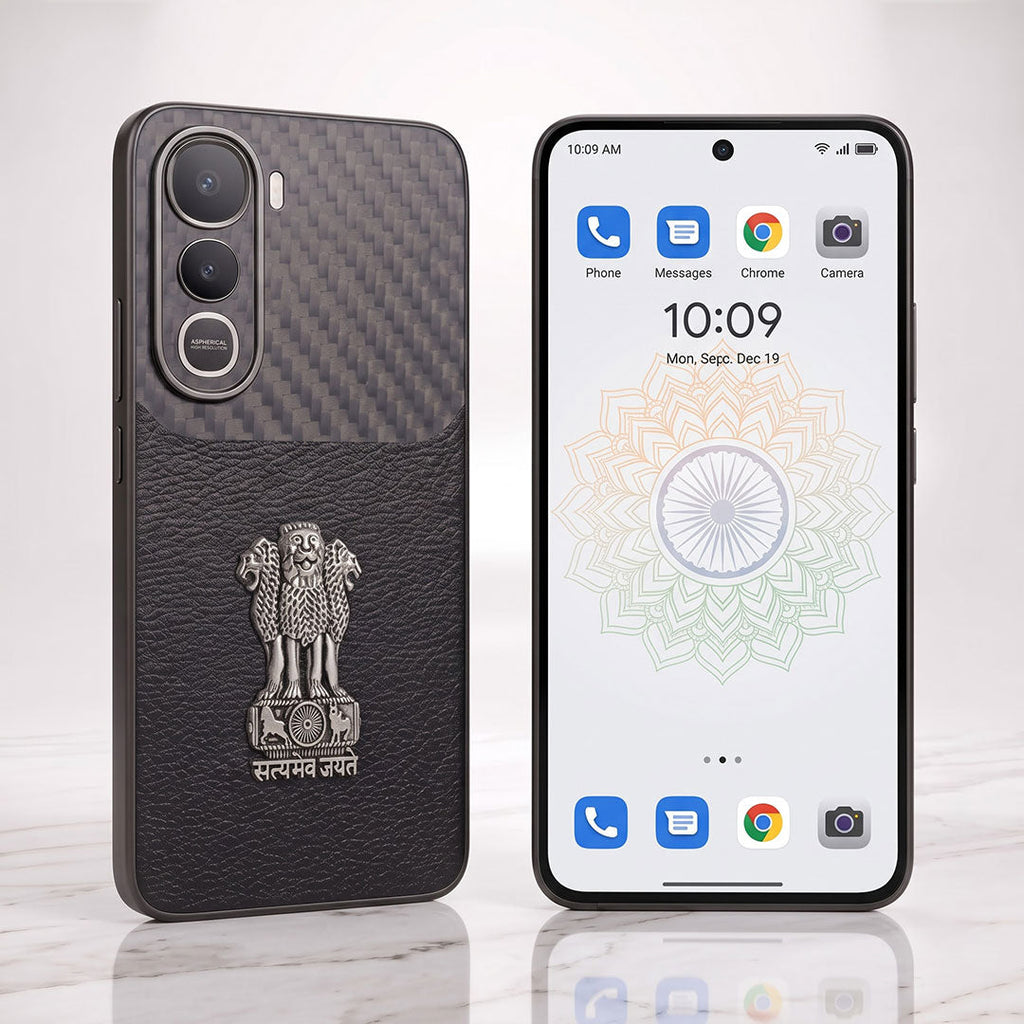 Vivo Y400 Pro 5G Satyamev Jayate Carbon Fiber Leather Hybrid Phone Case