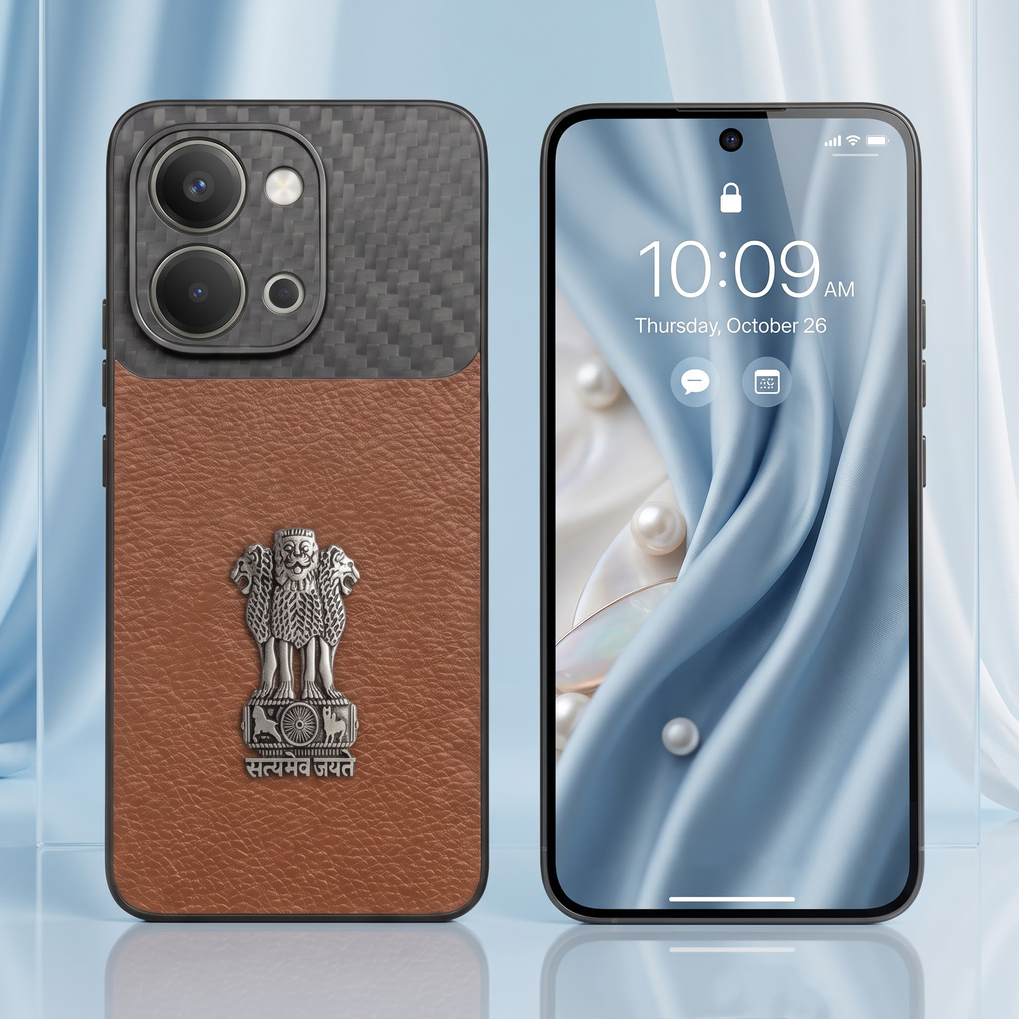 Vivo T5x 5G  Satyamev Jayate Carbon Fiber Leather Hybrid Phone Case