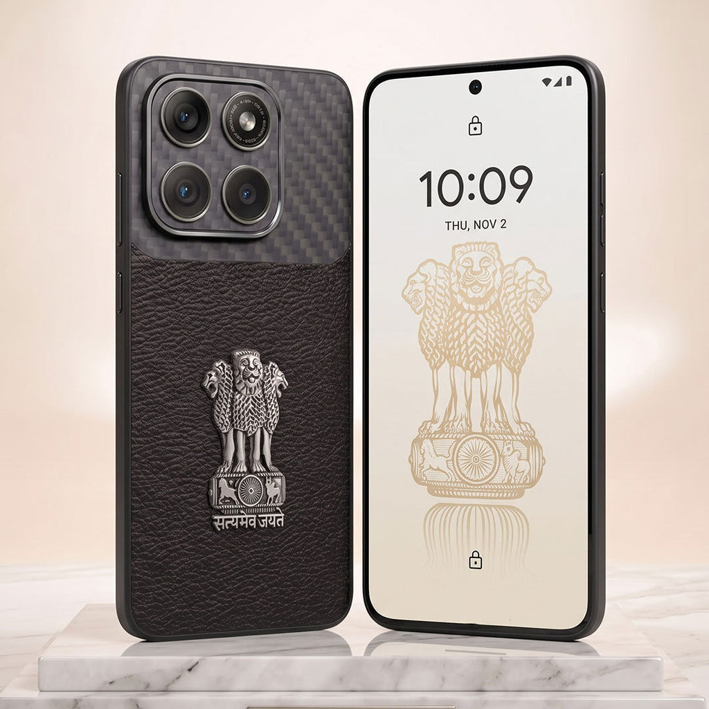 Motorola Edge 70 5g Satyamev Jayate Carbon Fiber Leather Hybrid Phone Case