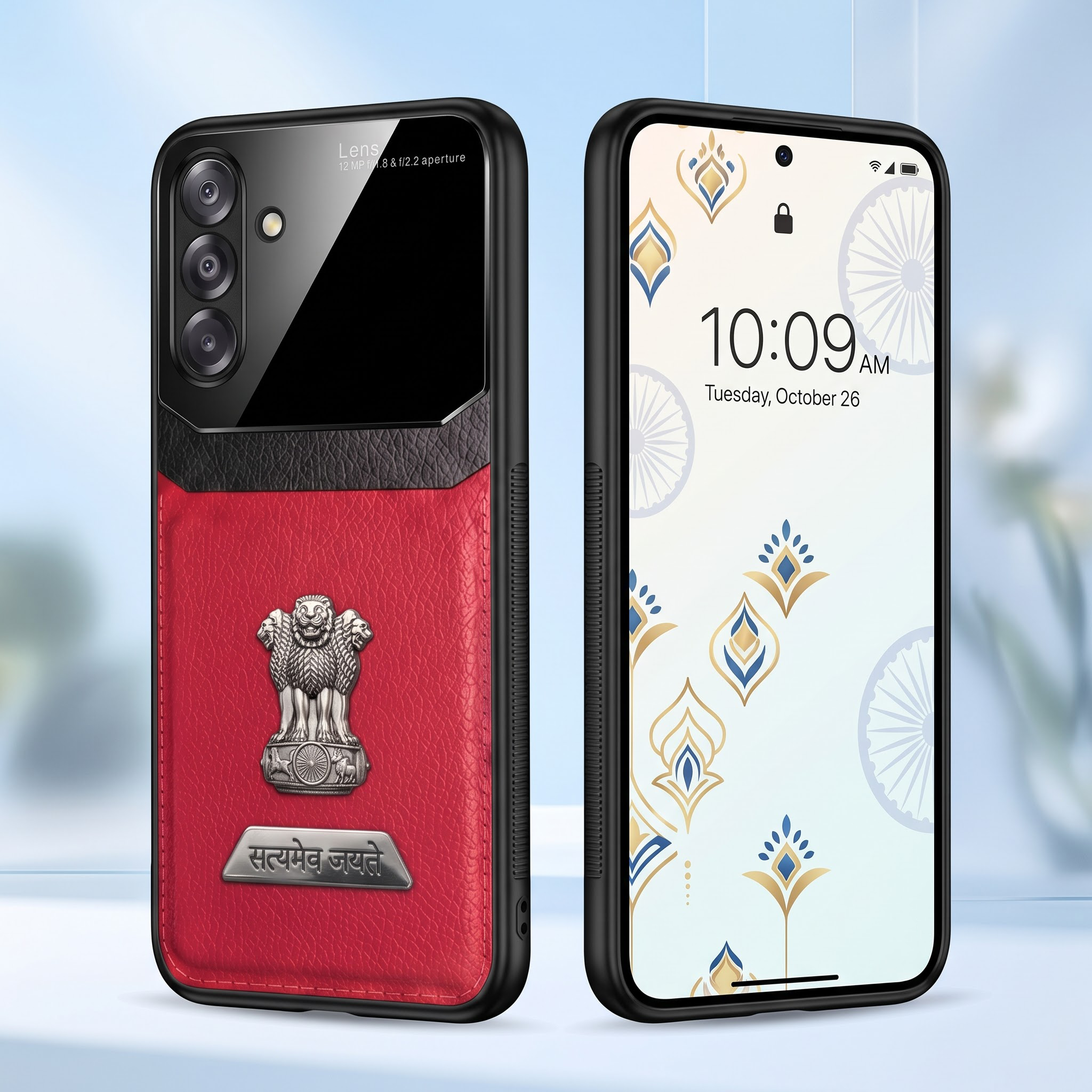 Samsung Galaxy A54 5G Satyamev Jayate 2-in-1 Emblem Leather Lens Protective Back Case