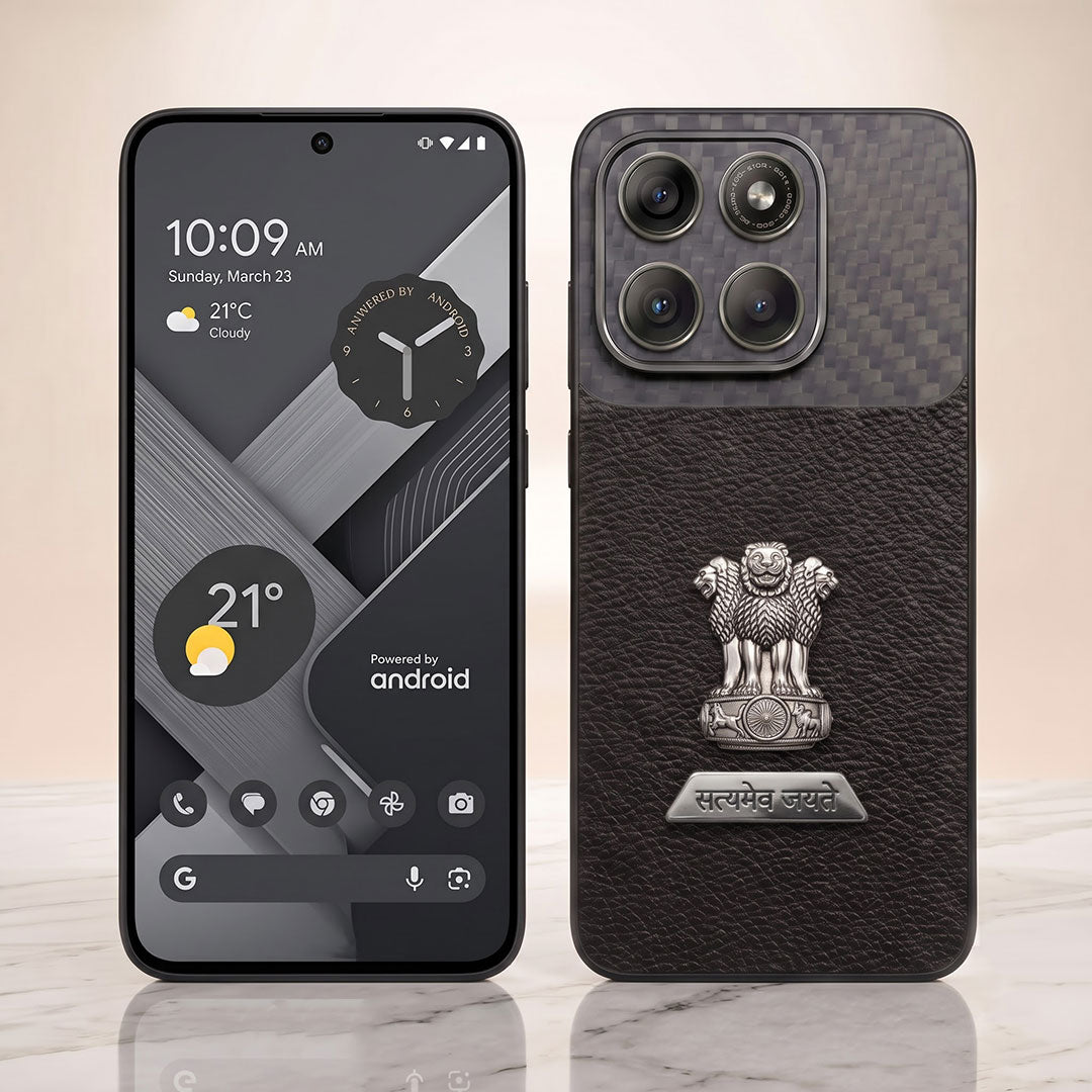 Motorola Edge 70 Fusion 5G Satyamev Jayate 2-in-1 Emblem Carbon Fiber Leather Phone Case