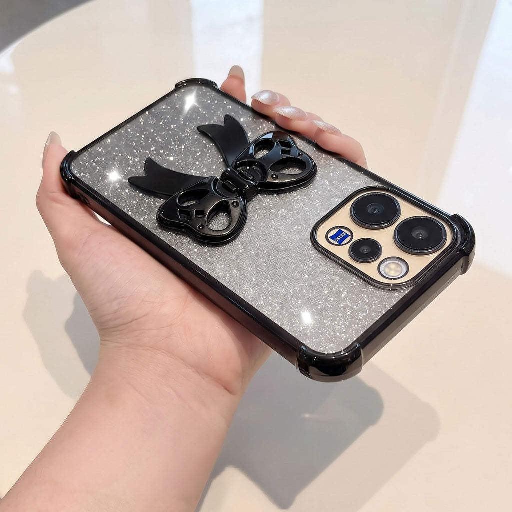 Vivo V70 5G Luxury Shimmer Airbag Bow Stand Case with Charm Strap