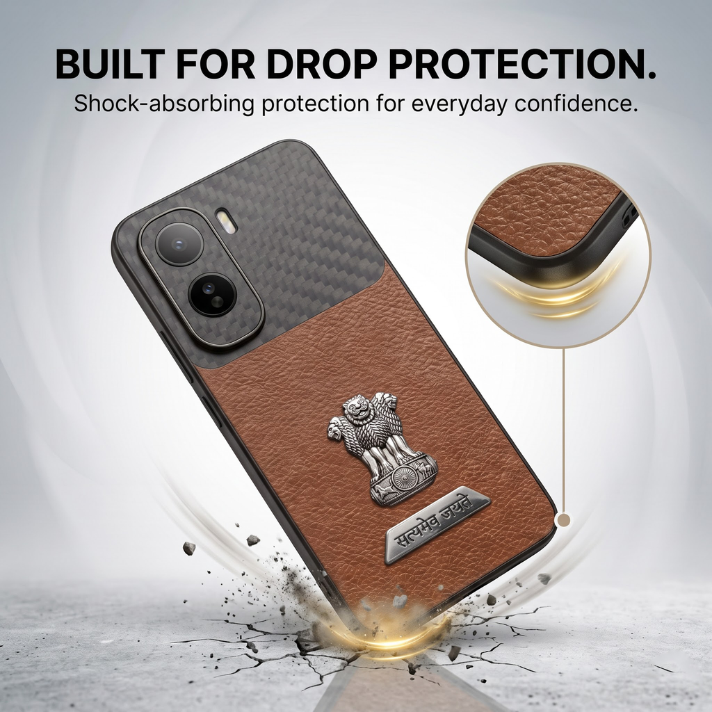Vivo T5 Pro 5G Satyamev Jayate 2-in-1 Emblem Carbon Fiber Leather Phone Case