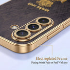 Samsung Galaxy A27 5G Satyamev Jayate 3D Electroplated Frame Gold Thread Pattern Hard Back Case