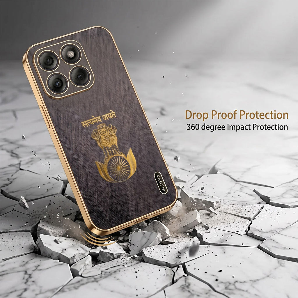 Motorola Edge 70 Fusion 5G Satyamev Jayate 3D Electroplated Frame Gold Thread Pattern Hard Back Case