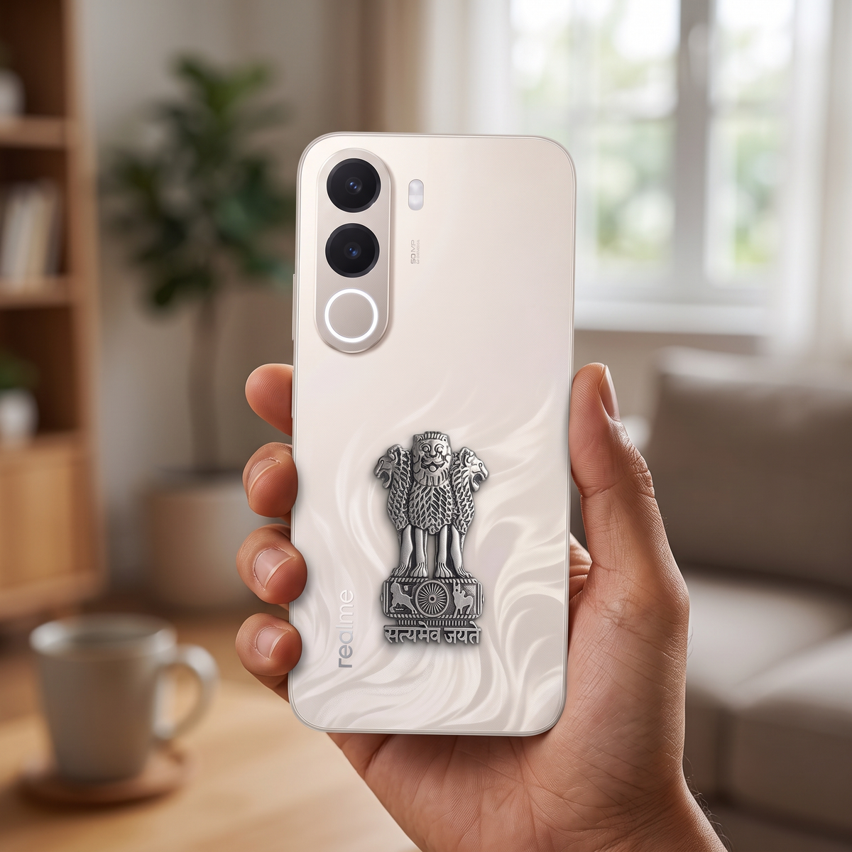 Realme C100x 5G Compatible Satyamev Jayate 3D Metal Emblem Sticker