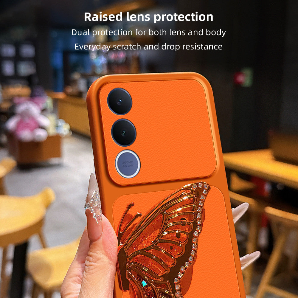 Vivo V70 FE 5G Luxury Butterfly Case with Folding Stand – Shockproof Phone Cover