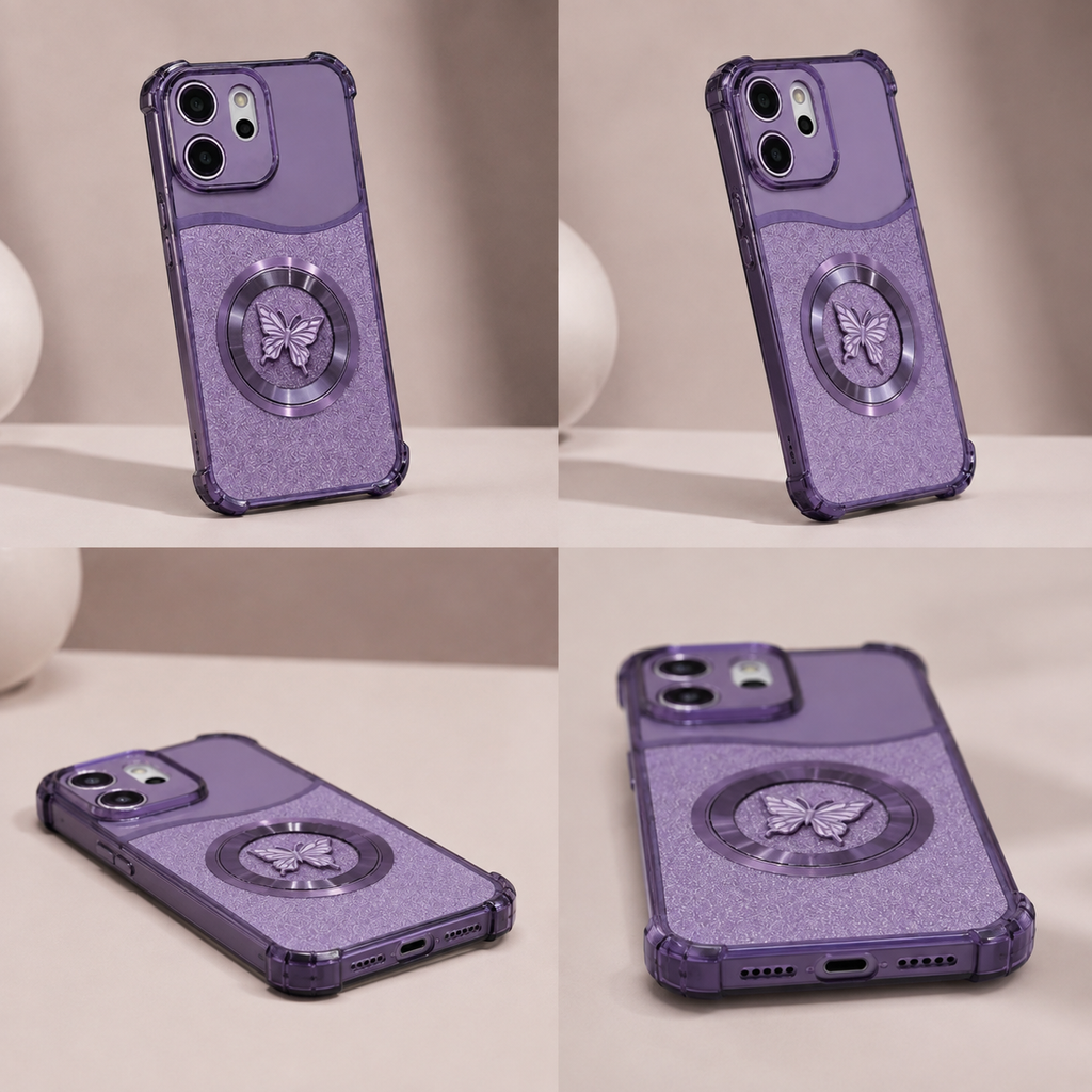 Oppo Reno 14 5G Glitter Butterfly Magnetic Ring Stand Shockproof Case