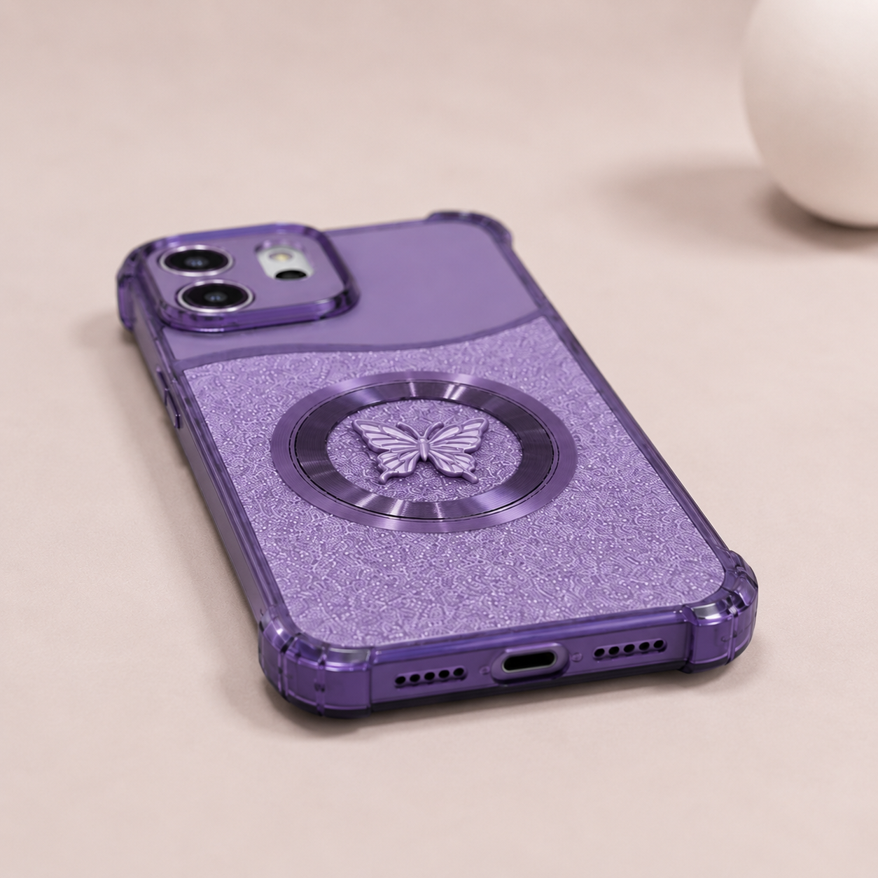Oppo Reno 14 5G Glitter Butterfly Magnetic Ring Stand Shockproof Case