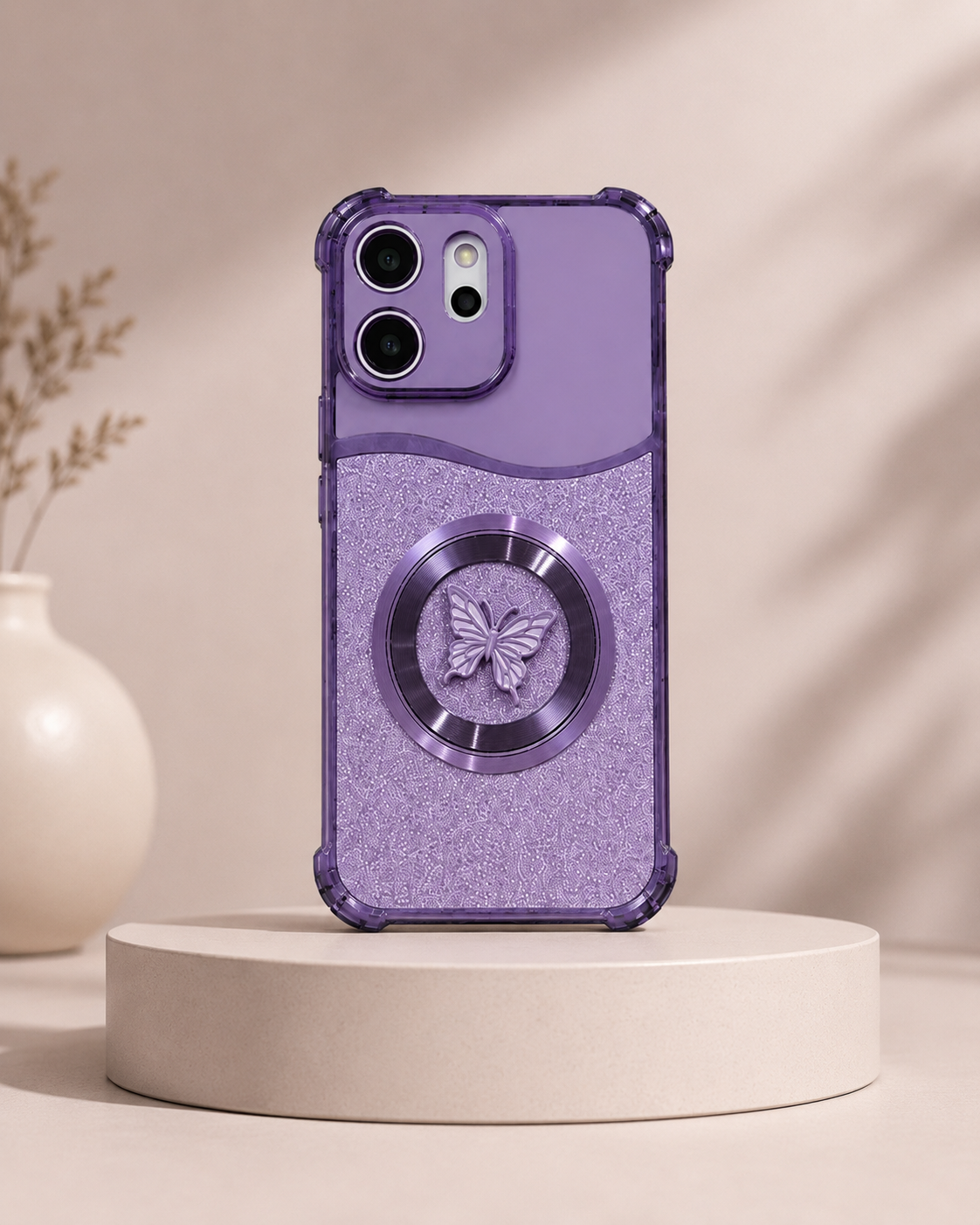 Oppo Reno 14 5G Glitter Butterfly Magnetic Ring Stand Shockproof Case