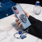 Vivo V50 5G Luxury Shimmer Airbag Butterfly Stand Case with Charm Strap