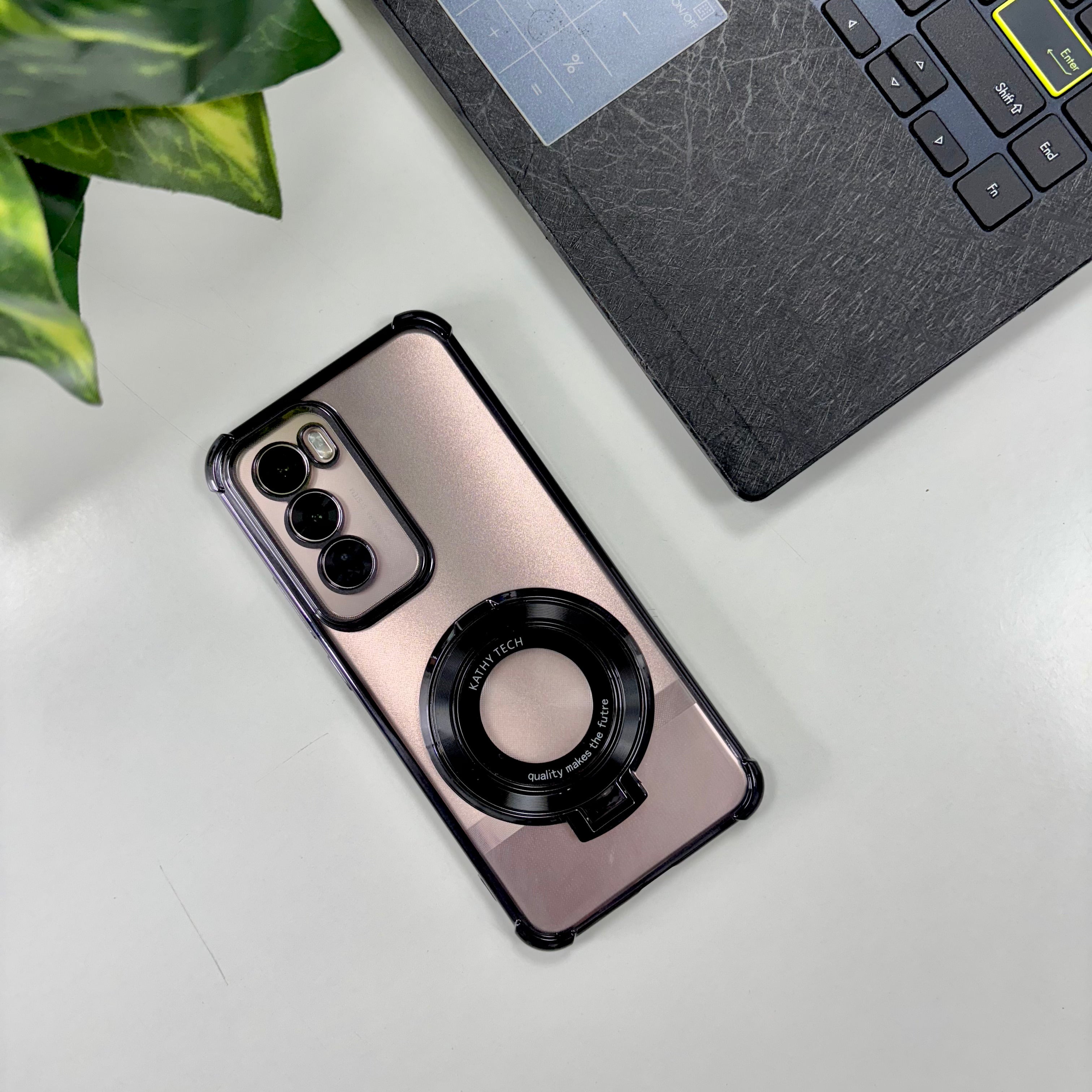 Oppo Reno 12 Pro 5G Original Luxury Magnifier Ring Stand Shockproof Airbags Corner Case