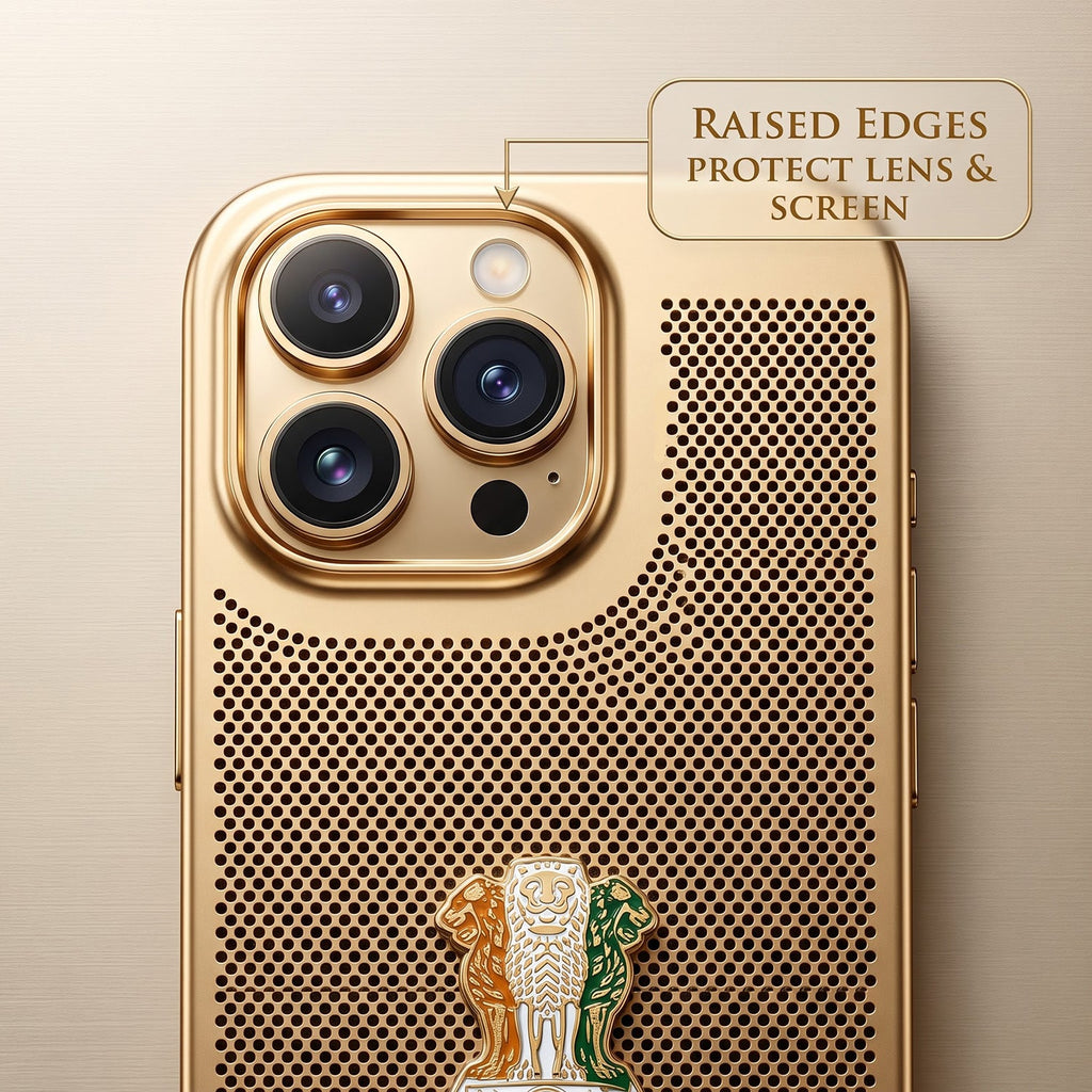iPhone 16 Pro 5G Tri-Color Satyamev Jayate Mesh Electroplated Heat Dissipation Case