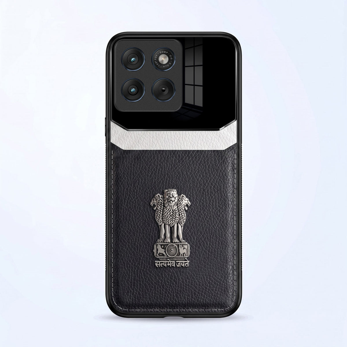 Motorola Edge 70 5G Satyamev Jayate 3D Metal Leather Back Case