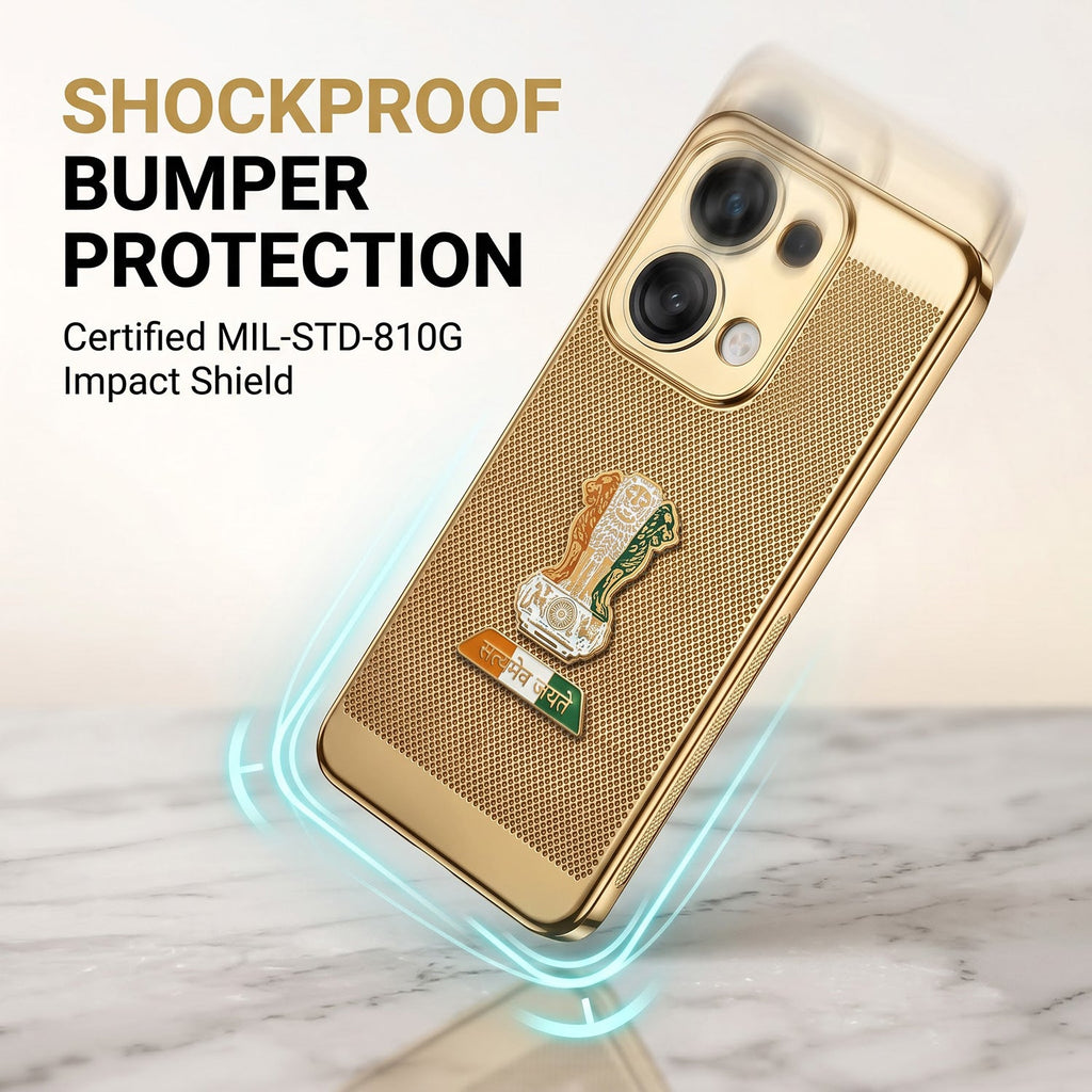 Oppo Reno 13 5G Tri-Color Satyamev Jayate Mesh Electroplated Heat Dissipation Case