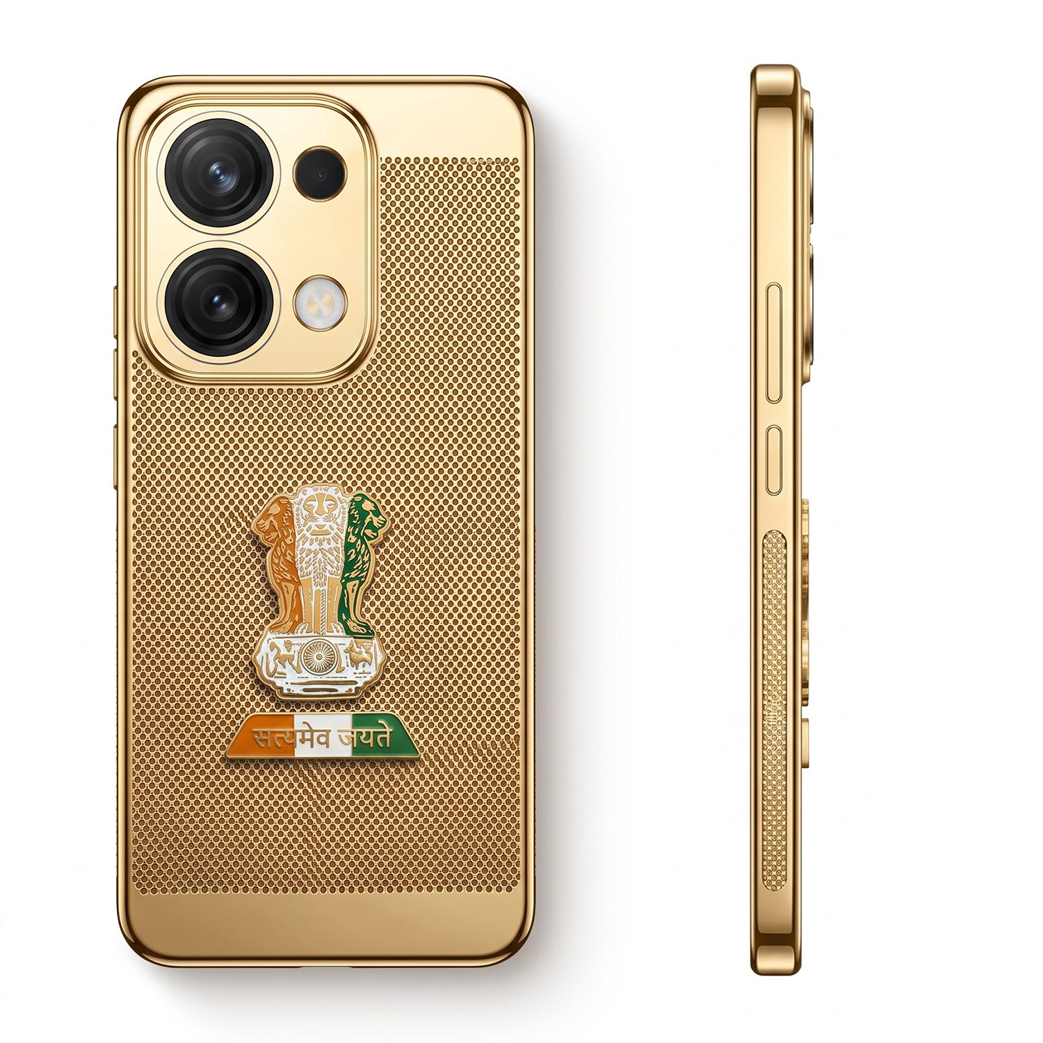 Oppo Reno 13 5G Tri-Color Satyamev Jayate Mesh Electroplated Heat Dissipation Case