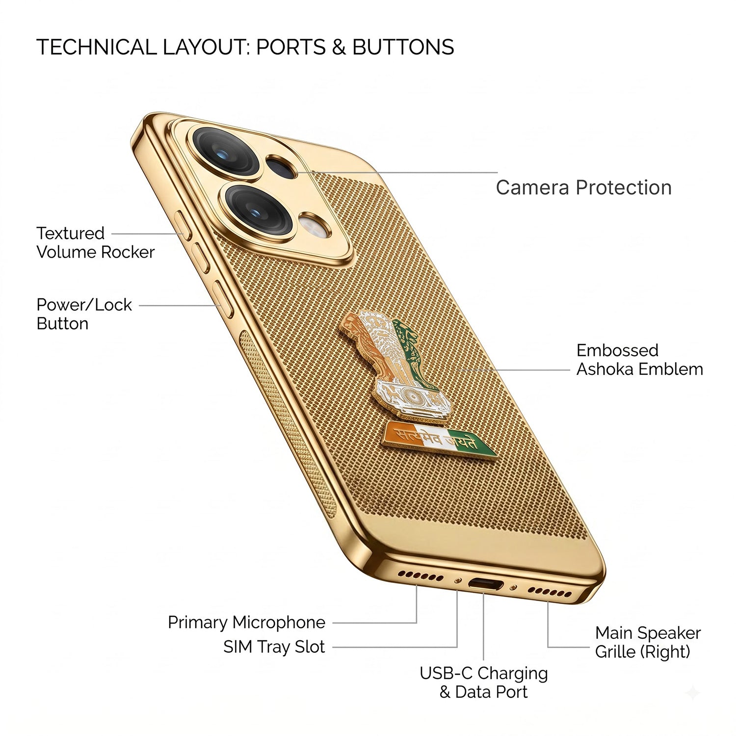 Oppo Reno 13 5G Tri-Color Satyamev Jayate Mesh Electroplated Heat Dissipation Case
