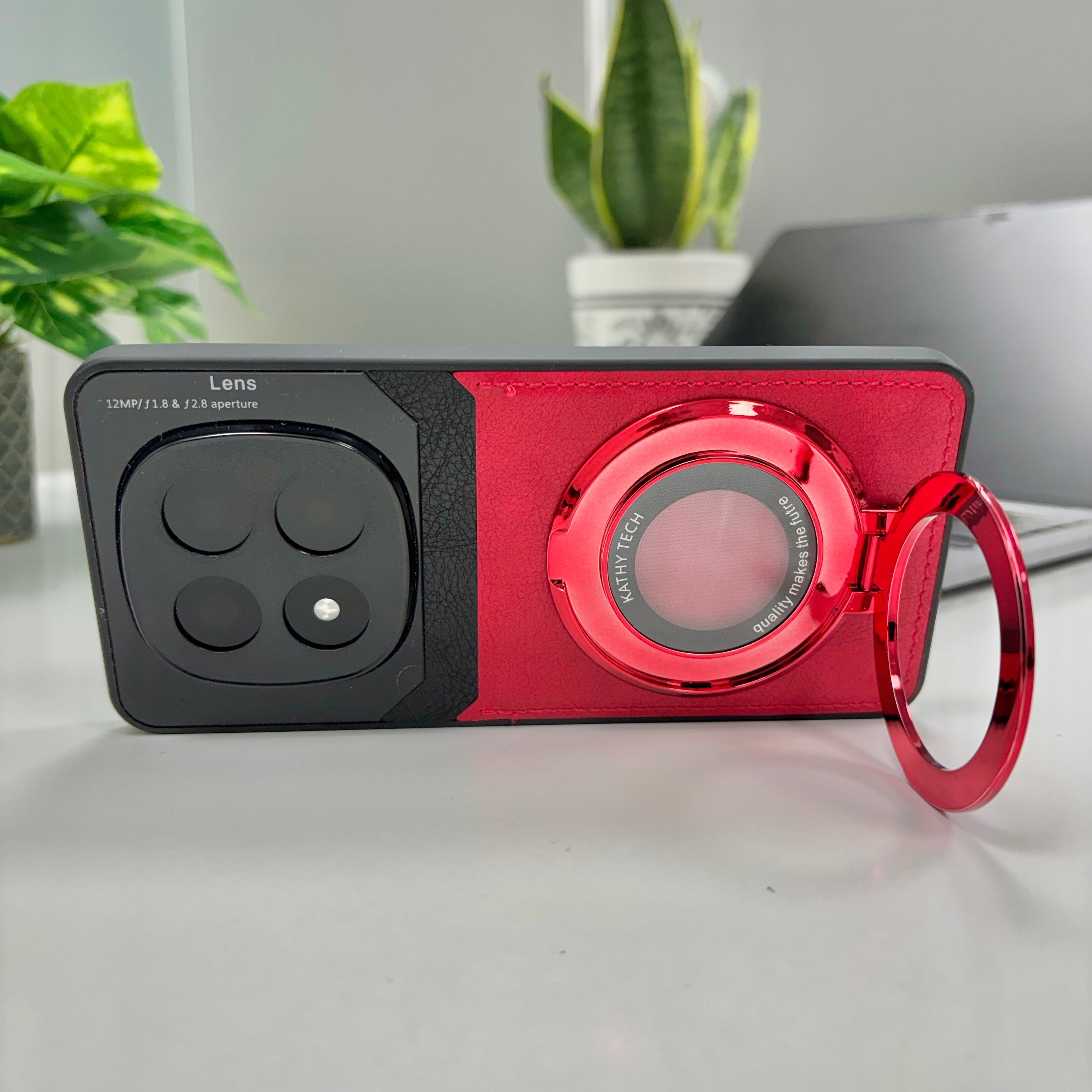 Redmi Note 14 Pro 5G Original Luxury Leather Lens Magnifier Ring Stand Case