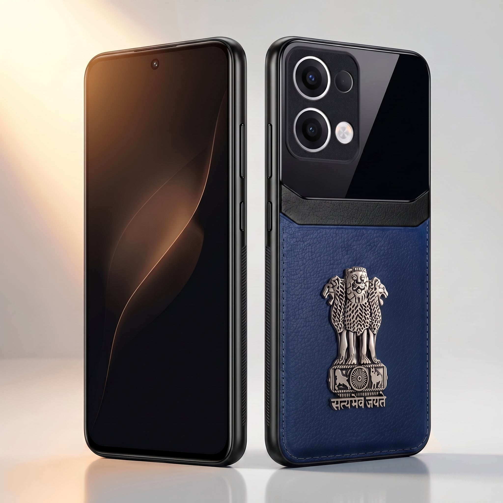 Oppo Reno 13 5G Satyamev Jayate 3D Metal Leather Back Case