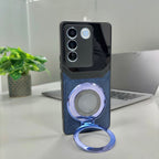 Vivo V27 5G Original Luxury Leather Lens Magnifier Ring Stand Case