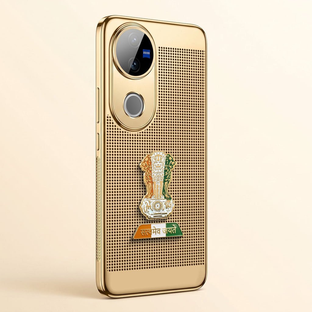 Vivo V50 5G Tri-Color Satyamev Jayate Mesh Electroplated Heat Dissipation Case