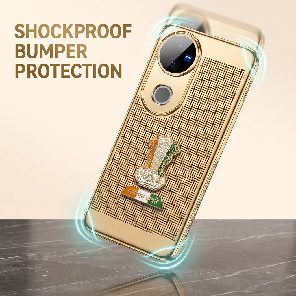 Vivo V50 5G Tri-Color Satyamev Jayate Mesh Electroplated Heat Dissipation Case